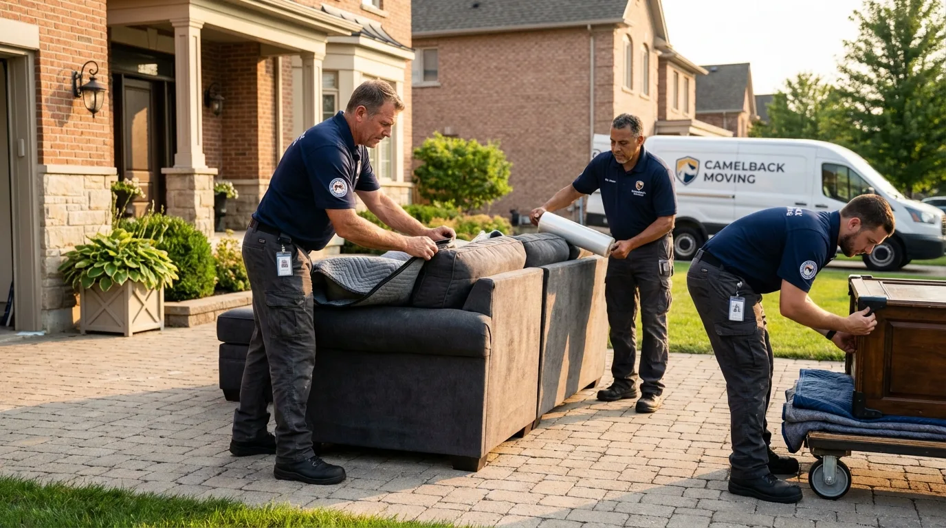Large estate moving crew wrapping furniture in Manor, PA